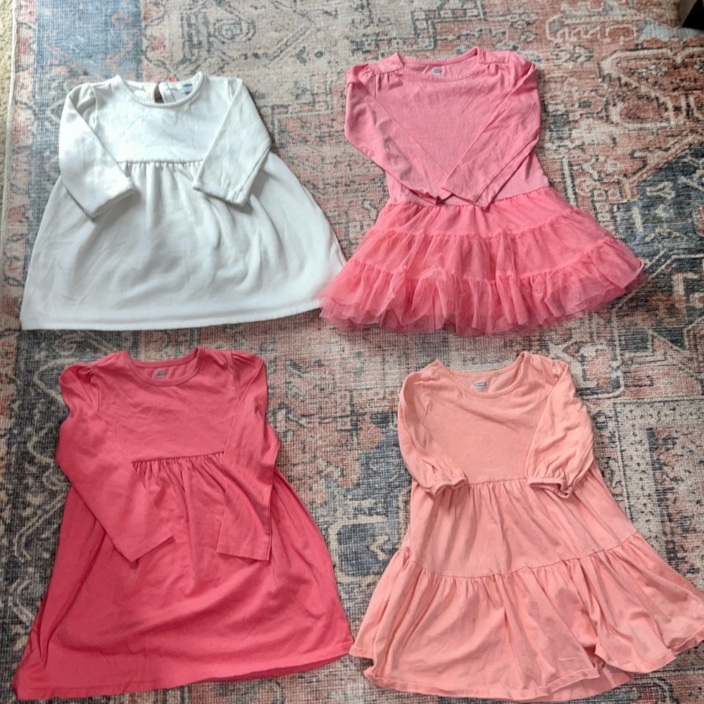 Pink and White Kids Long Sleeve Dresses Set Old Navy 4T